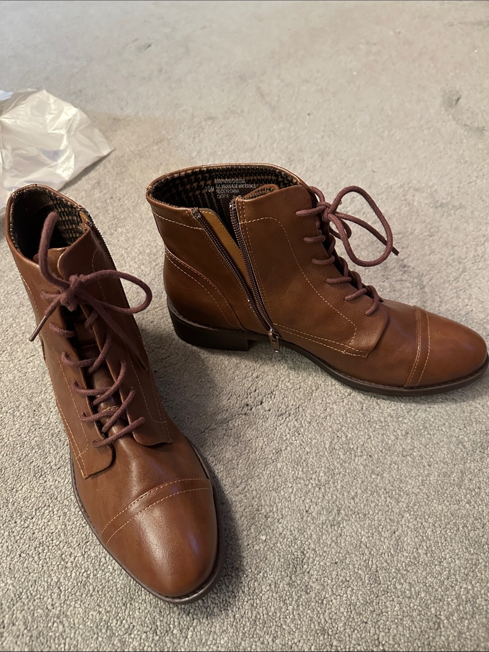 Women's Brown Lace-Up Ankle Boots with Side Zip